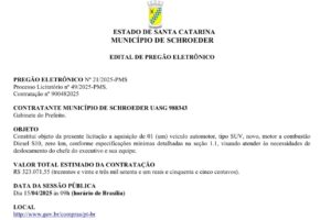 Licitação para carro de mais de R$ 300 mil para uso do Prefeito de Schroeder gera polêmica