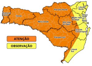 Defesa Civil de SC emite alerta para temporais entre esta quarta e quinta-feira