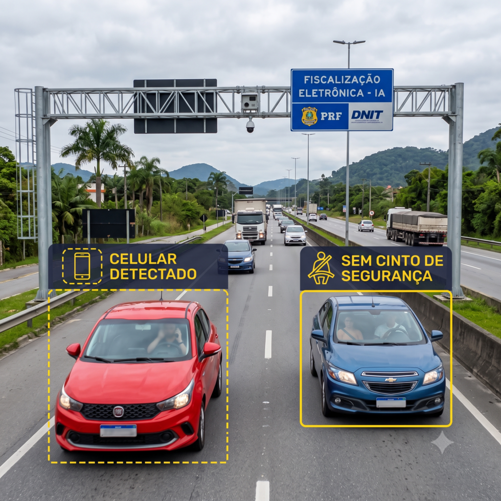 Novos radares com inteligência artificial flagram celular ao volante e falta de cinto nas rodovias