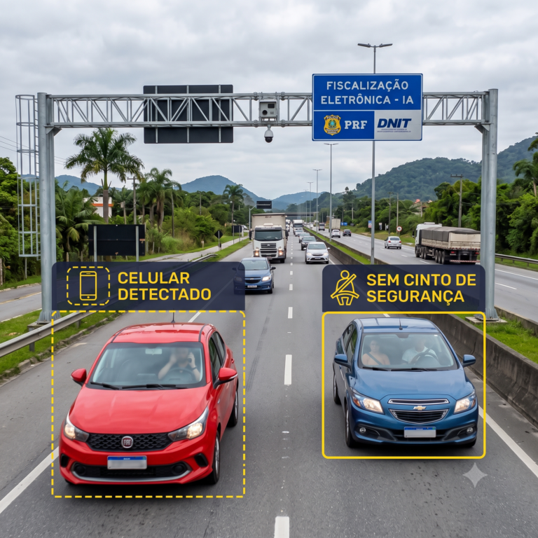 Novos radares com inteligência artificial flagram celular ao volante e falta de cinto nas rodovias