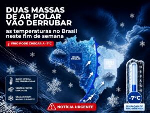 Duas massas de ar polar vão derrubar as temperaturas no Brasil neste fim de semana; frio pode chegar a -7°C