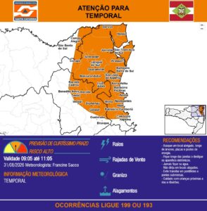 Jaraguá do Sul registra 43 milímetros de chuva nesta segunda-feira (31)