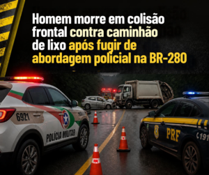 Homem morre em colisão frontal contra caminhão de lixo após fugir de abordagem policial na BR-280